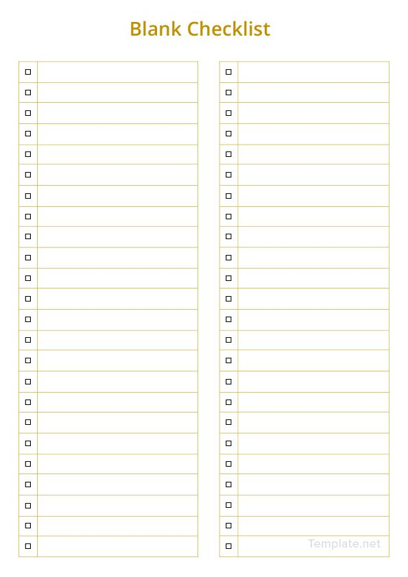 Sample Blank Checklist Template Google Docs Word Apple Pages PDF 