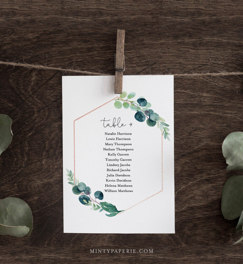 Seating Chart Printable Table Seating Cards Greenery Wedding Seating 