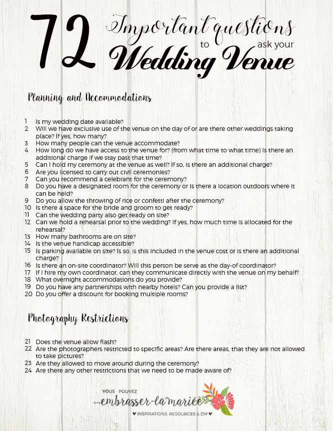 The Ultimate Checklist 72 Questions To Ask Your Wedding Venue