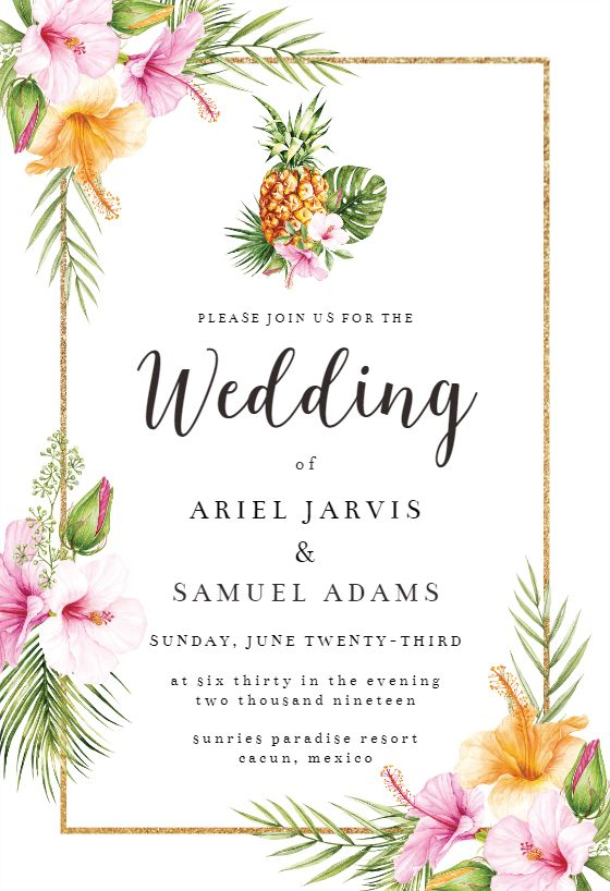 Tropical Pineapple Wedding Invitation Template Greetings Island 