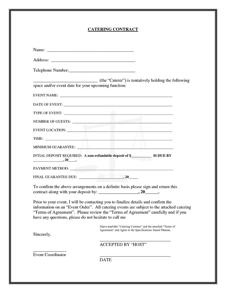 Uncategorized Interesting Blank Catering Contract Template Example With 