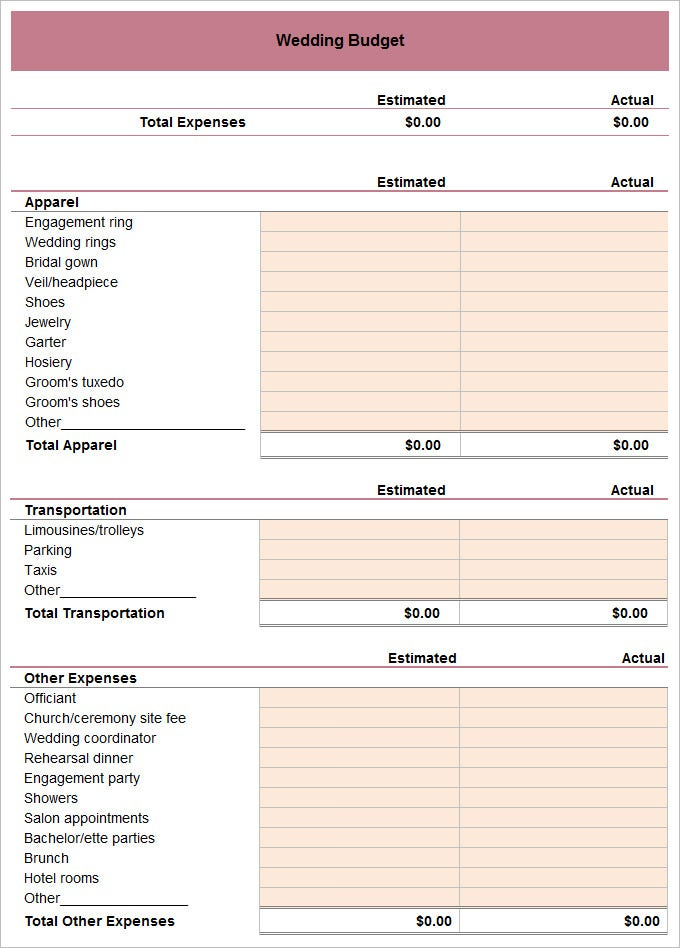 Wedding Budget Templates 19 Free Doc PDF Xlsx Formats Samples 