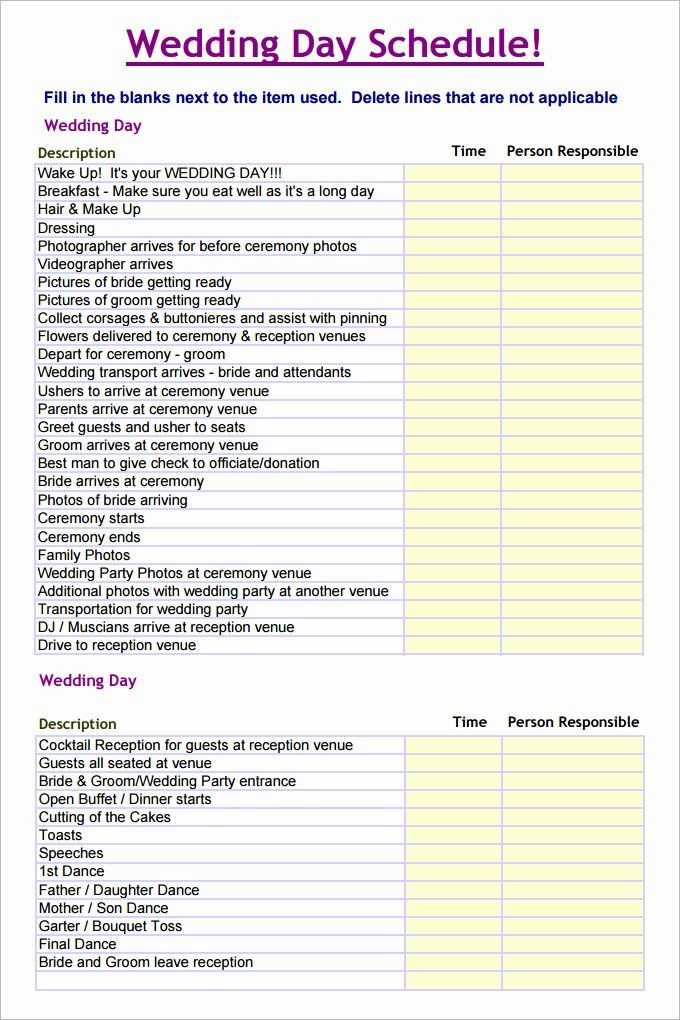 Wedding Day Timeline Template Free Elegant 28 Wedding Schedule