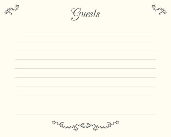 Wedding Guest Book Pages Printable File Guests Template