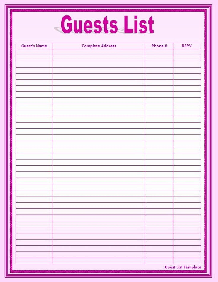 Wedding Guest List Pdf Awesome Guest List Template Bedroom Ideas 