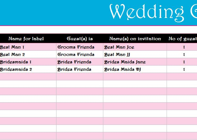 Wedding Guest List Register My Excel Templates