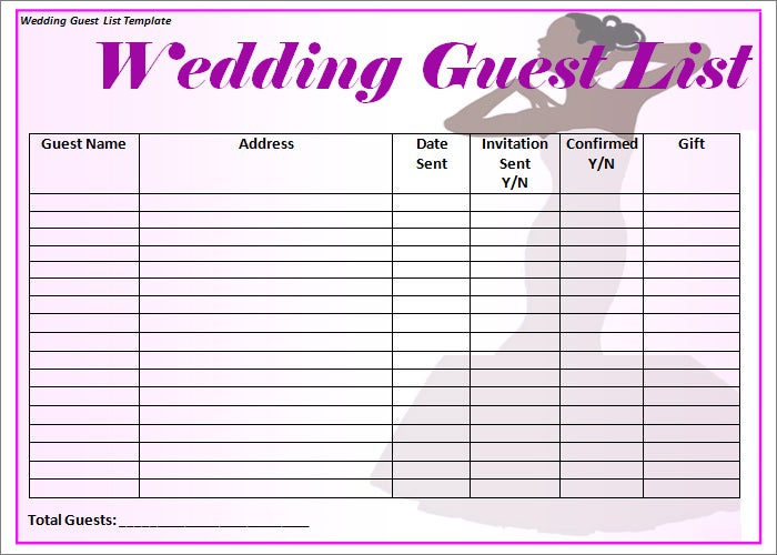 Wedding Guest List Template 6 Free Sample Example Format Free