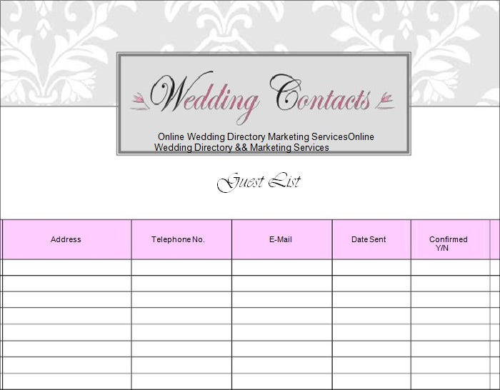 Wedding Guest List Template 6 Free Sample Example Format Free