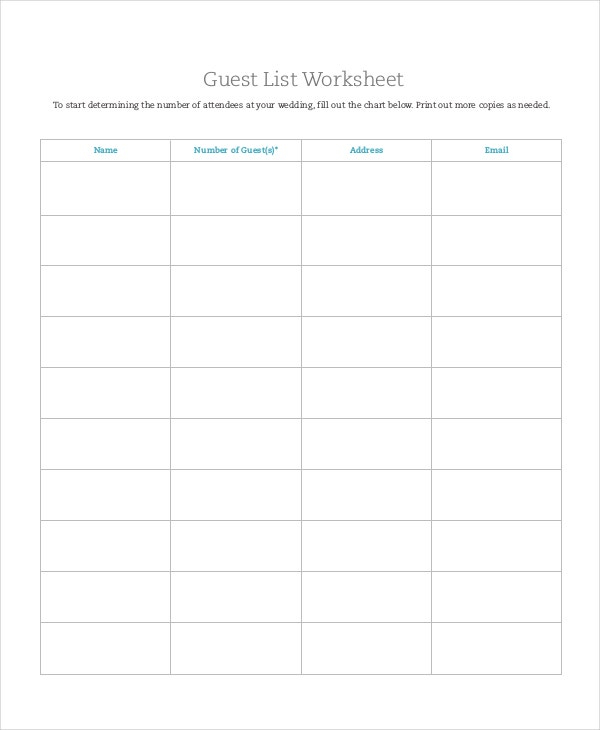 Wedding Guest List Template 9 Free Word Excel PDF Documents 