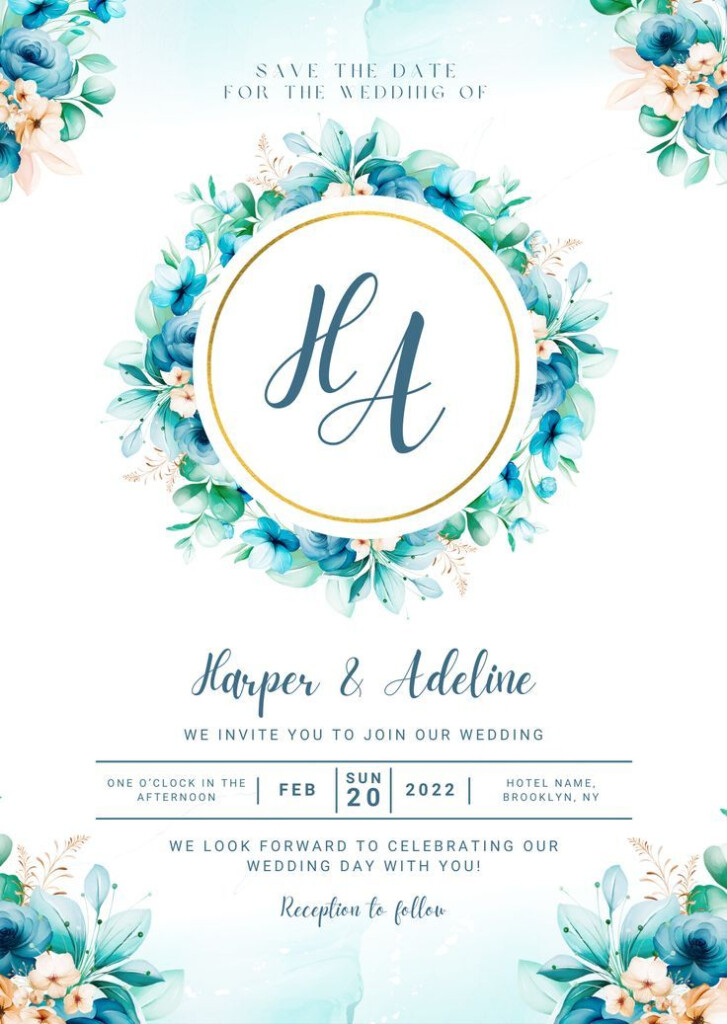 Wedding Invitation With Floral Frame And Watercolor In 2022 Wedding 