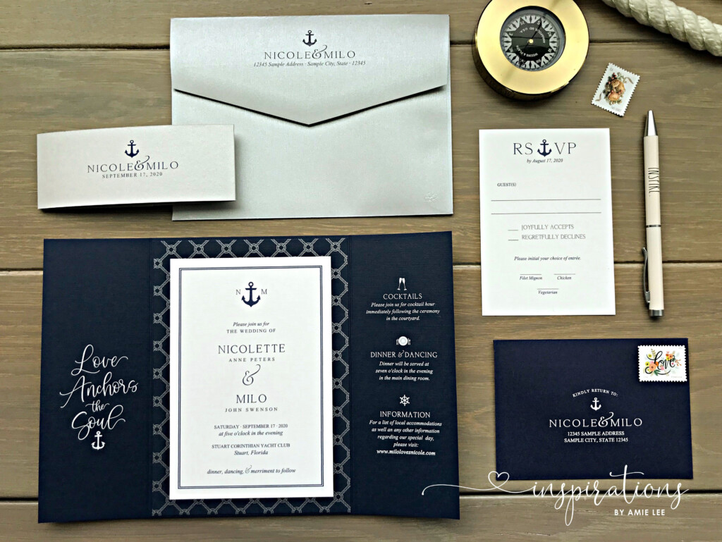 Wedding Invitations Nautical Classic Elegant Yacht Club Etsy 