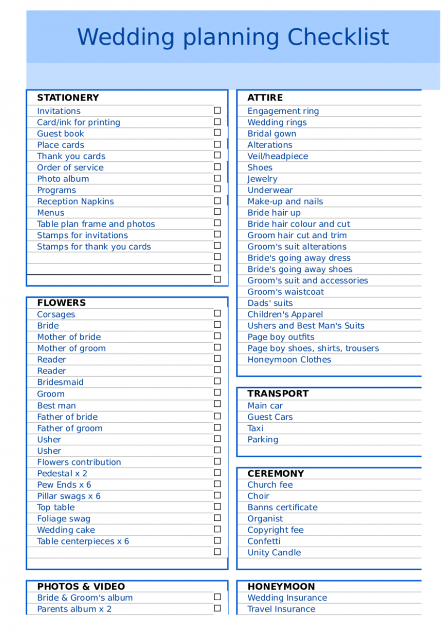 Wedding Reception Checklist Free Printable Wedding Reception 