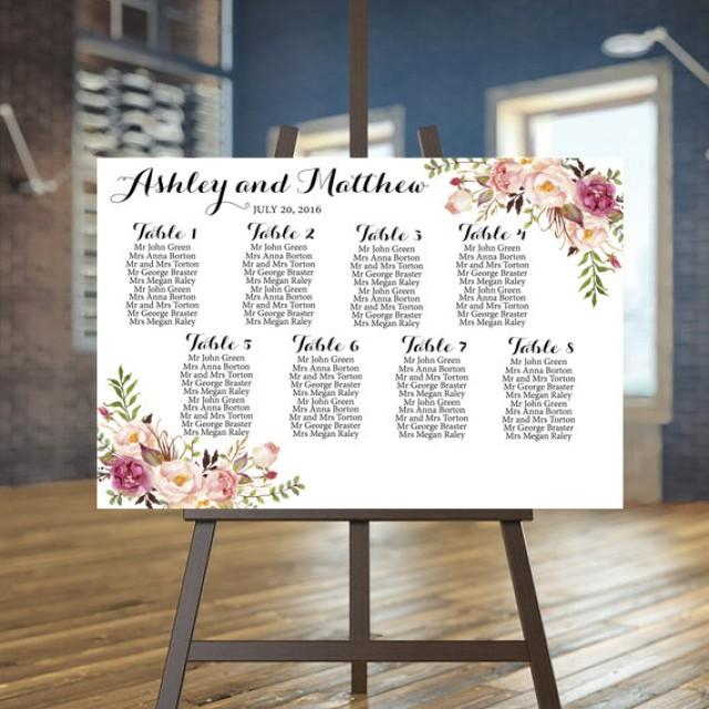 Wedding Seating Chart Printable Rustic Guests List Printable Floral 