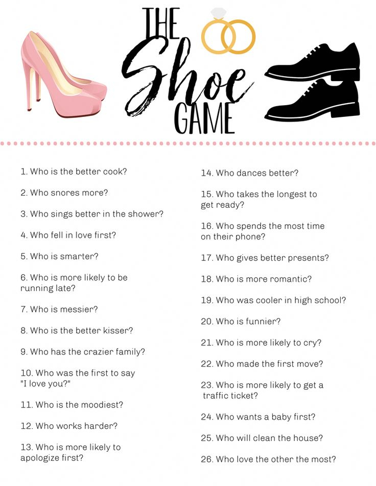 Wedding Shoe Game Printable With Questions To Ask