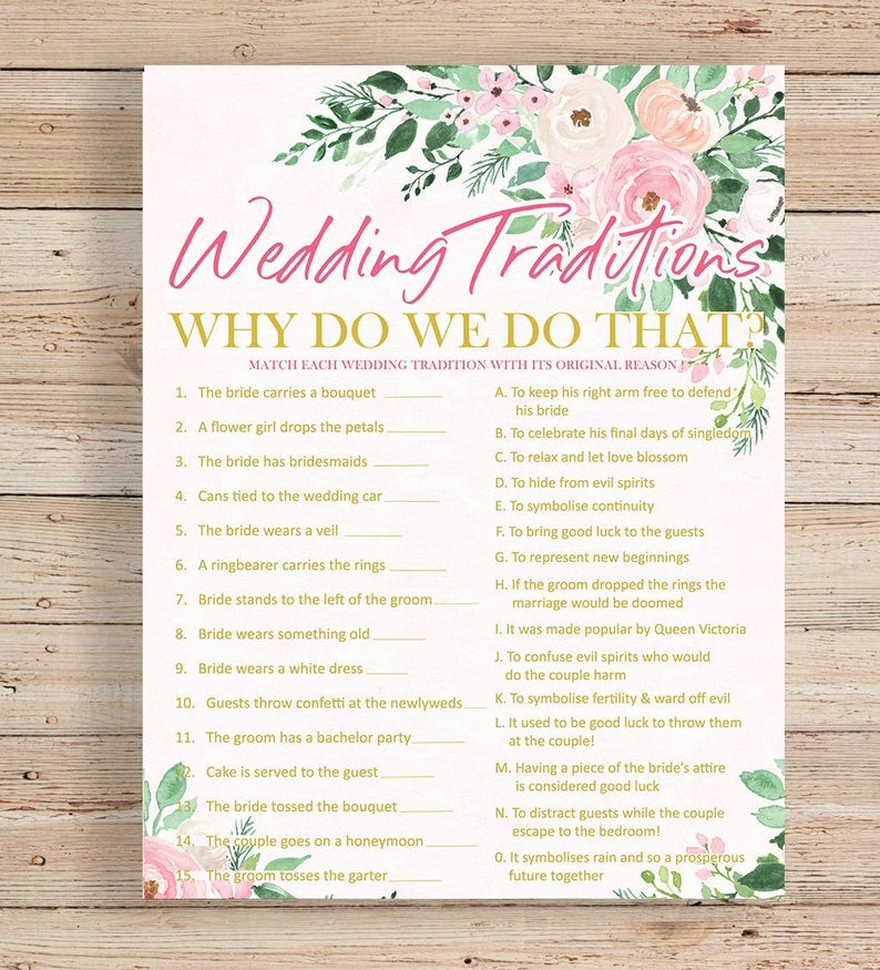 Wedding Traditions Bridal Game Bridal Shower Games Printable Etsy In 