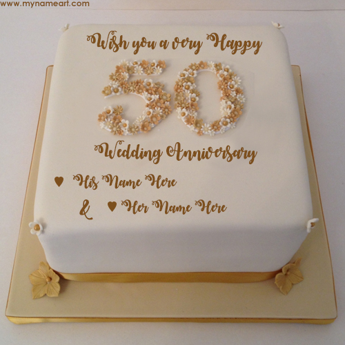 Write Parents Name On 50th Wedding Anniversary Wishes Cake Pics